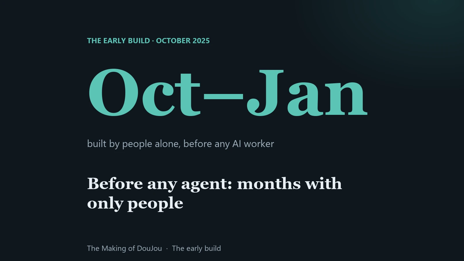 October 2025 to January 2026: DouJou designed and built by people alone, before any AI worker. The early build.