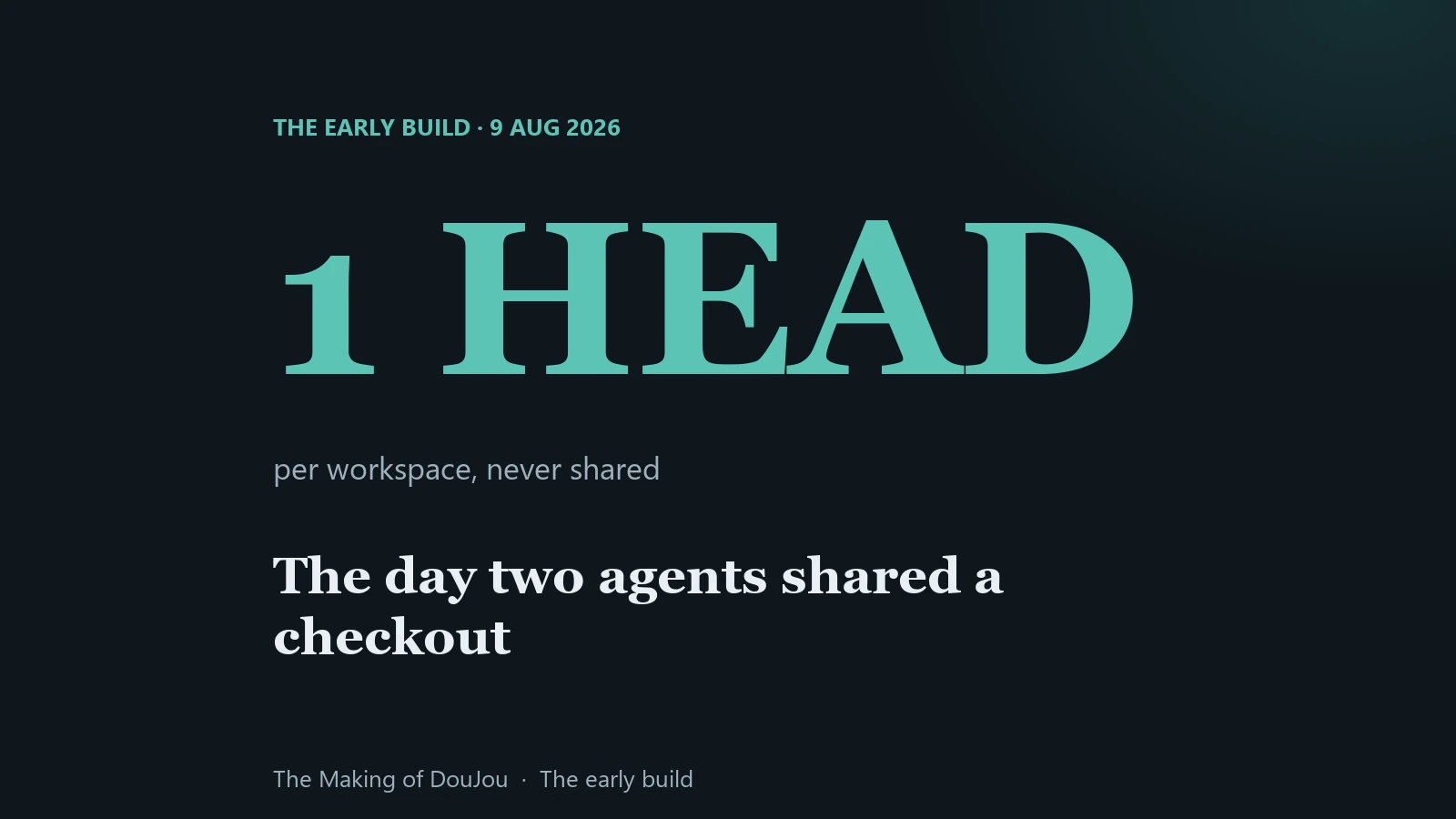 One workspace, one HEAD. The founding agents, 9 August 2026.